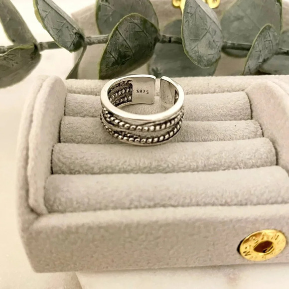925 Sterling Silver Vintage Ring Minimalist Chunky Silver Ring Criss Cross Band - Picture 3 of 5